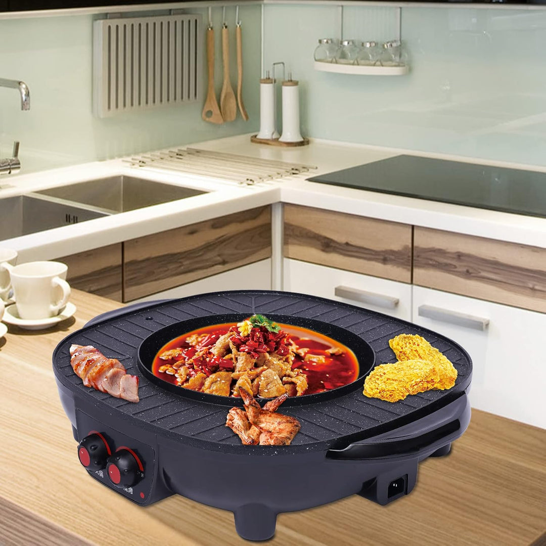 2 In 1 Hot Pot Elektrisch Grill, Multifunktions Hot Pot Und Bbq Tischgrill, Antihaft-Rauchloser Gril