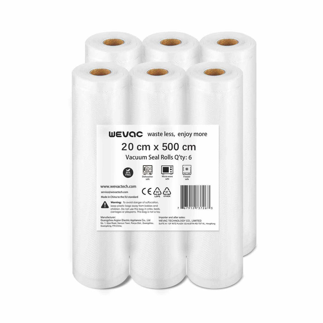 Wevac 6 Rollen 20x500cm Sous Vide Beutel, Vakuumbeutel Lebensmittel, Vakumierfolienrolle geeignet fü