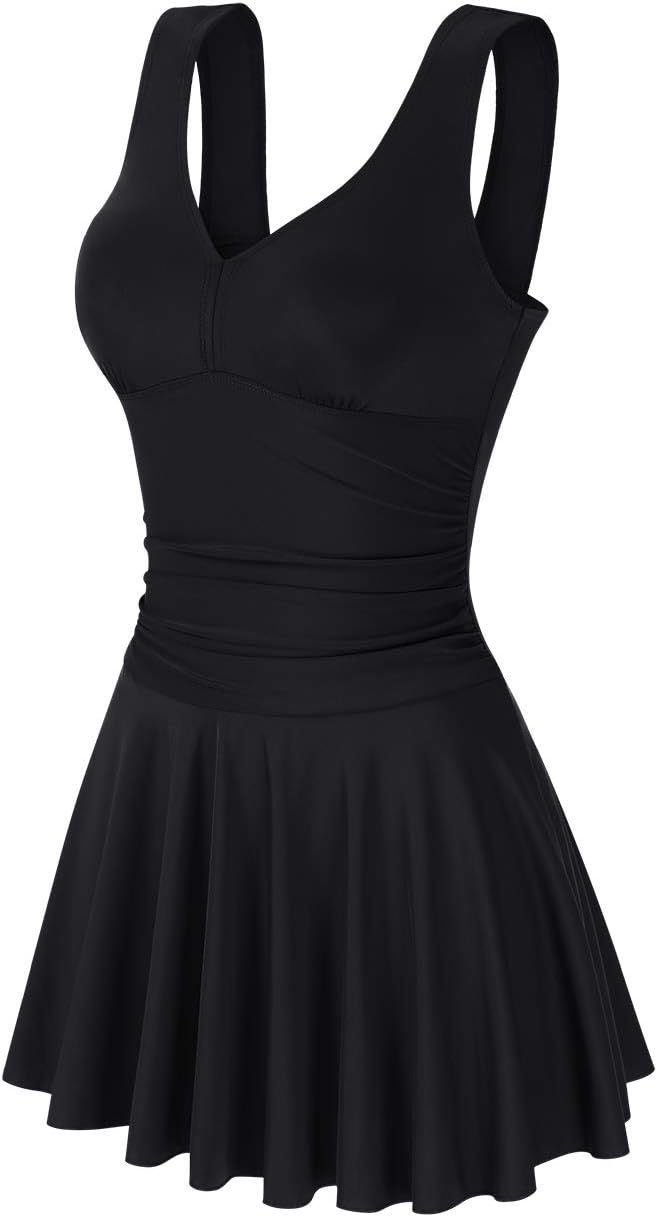 Clearlove Damen Badeanzug Einteiler Schwimmanzug Rüschen Retro Strandmode Einfarbig Bademode Bikini（