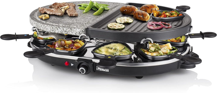 Princess Raclette Grill - Oval, mit Stein- und antihaftbeschichteter Grillplatte, für 8 Personen, 12