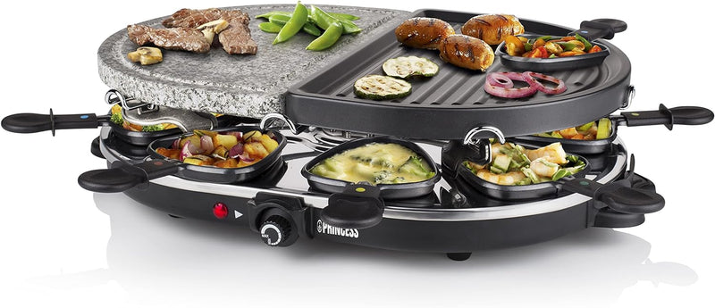 Princess Raclette Grill - Oval, mit Stein- und antihaftbeschichteter Grillplatte, für 8 Personen, 12