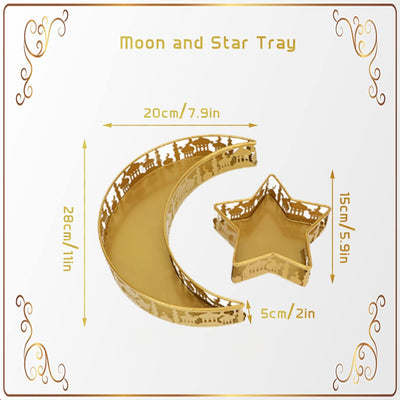 Mond- und Stern-Tablett, Ramadan-Serviertablett, Goldenes Dessert-Tisch-Display-Set, für Ramadan Mub