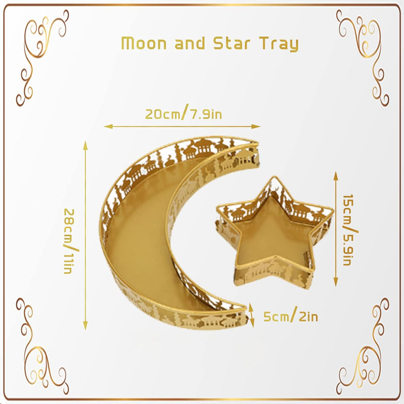 Mond- und Stern-Tablett, Ramadan-Serviertablett, Goldenes Dessert-Tisch-Display-Set, für Ramadan Mub