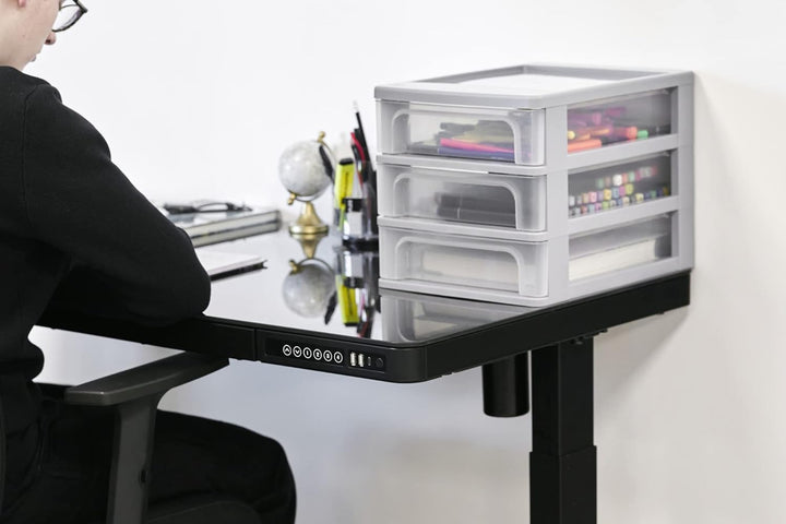 Iris Ohyama, Schreibtisch-Organizer mit 3 tiefen Schubladen, Grau, Easy-Pull-System, A4, A5 & A6 For
