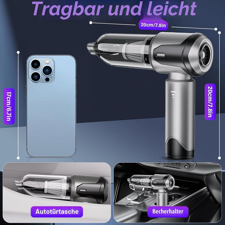 Handstaubsauger, 16000 PA, leistungsstarker Mini-Auto-Staubsauger, 6000 mAh, wiederaufladbar, kabell