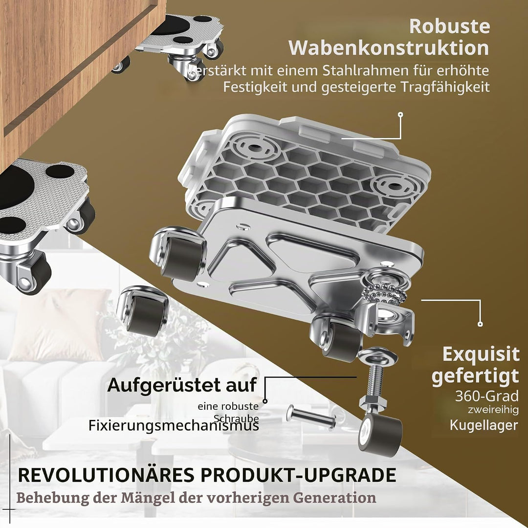 ONEON Möbeltransport Pro 4er-Set - Verbesserte Möbelroller mit massgeschneiderten TPE-Rädern - Mühel