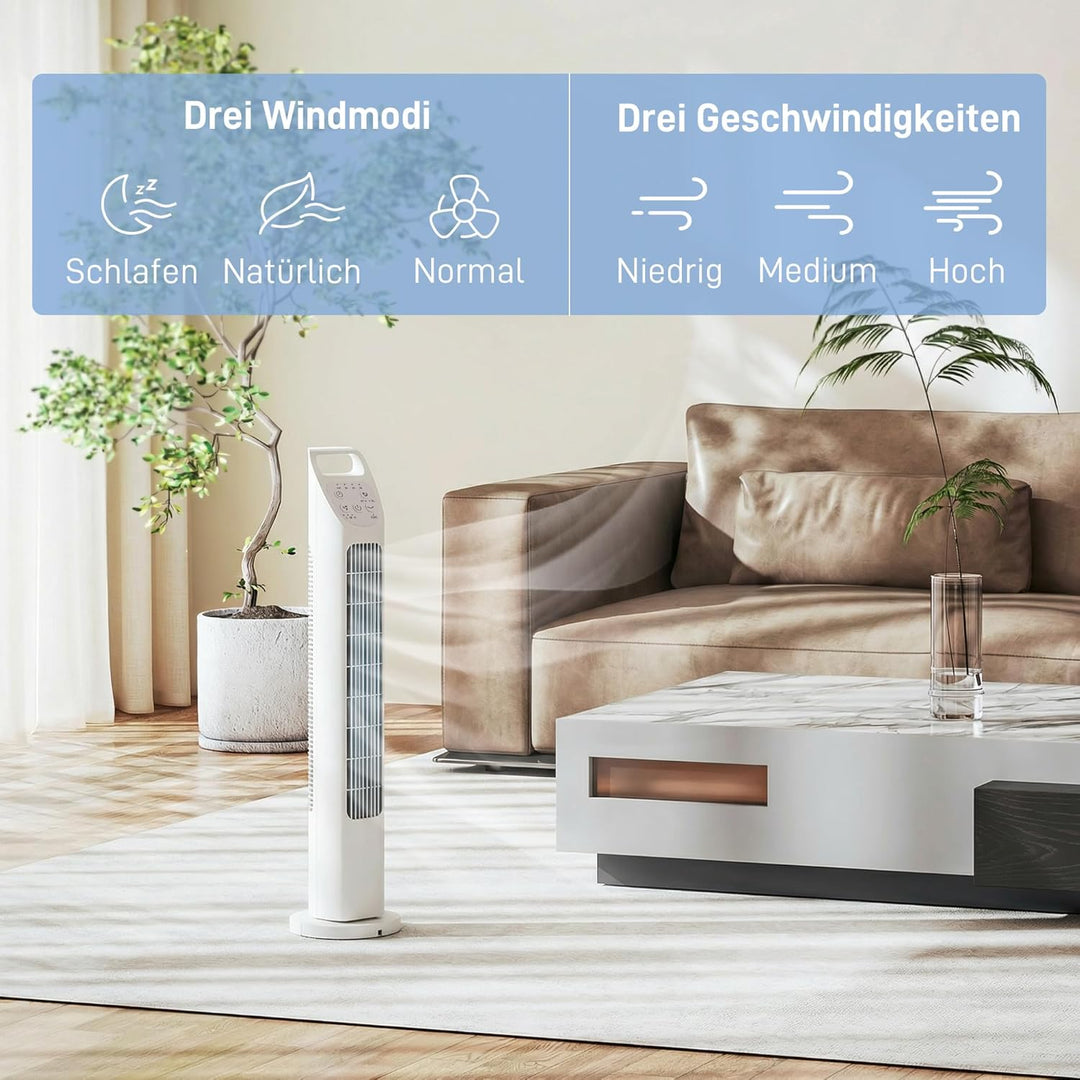 HOMCOM Turmventilator, elektrischer Ventilator mit Fernbedienung, 75° oszillierend, 3 Geschwindigkei