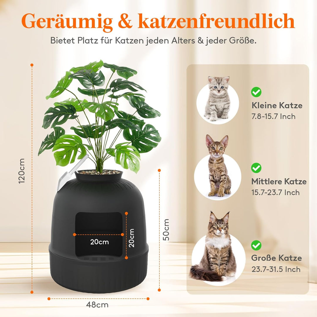 Lifewit Katzenklo Blumentopf mit Pflanze & Schaufel, Katzenklo Versteckt, Katzentoilette XXL mit Ger
