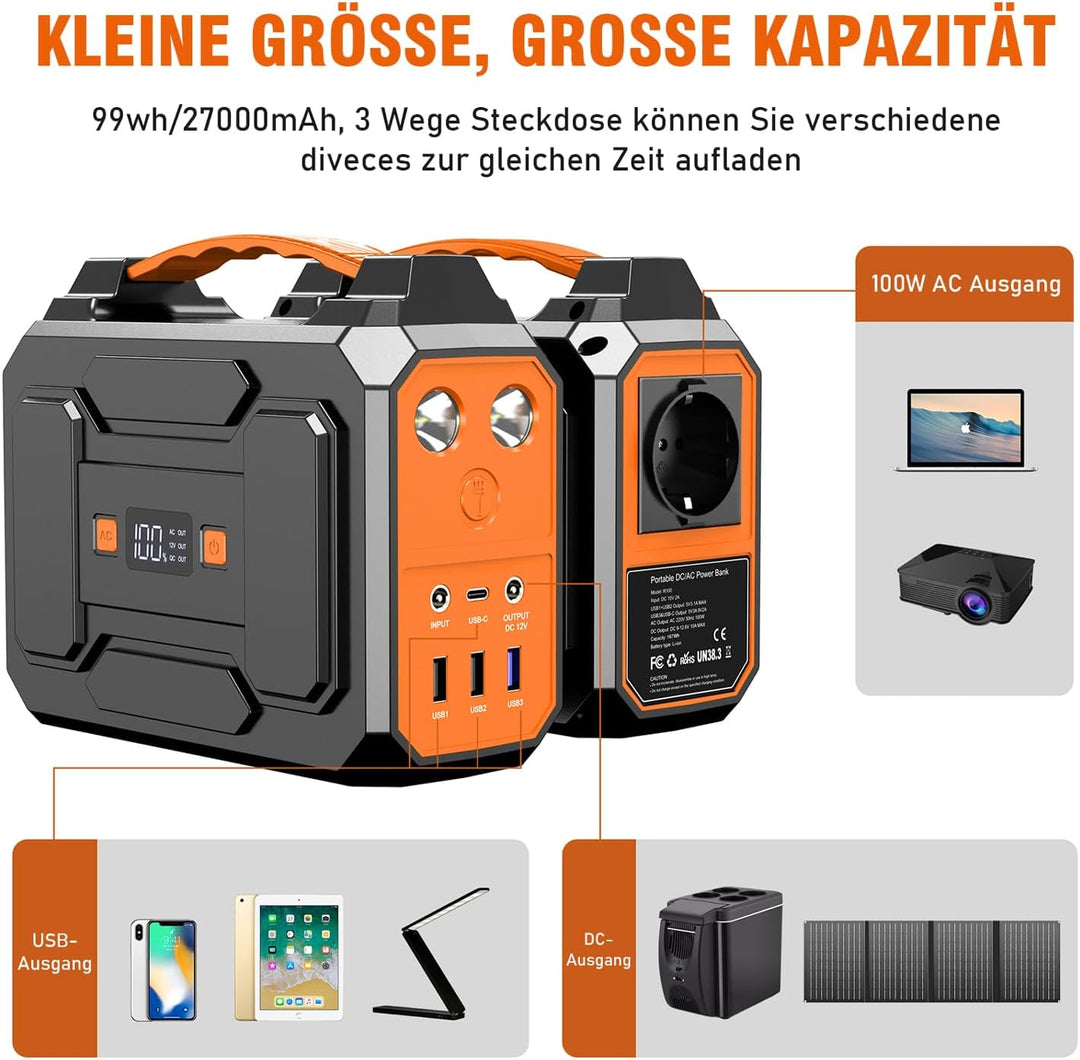 Powkey Powerstation mit Solarpanel 99Wh/27000mAh Tragbare Powerstation mit 40W Faltbare Solarpanel 1