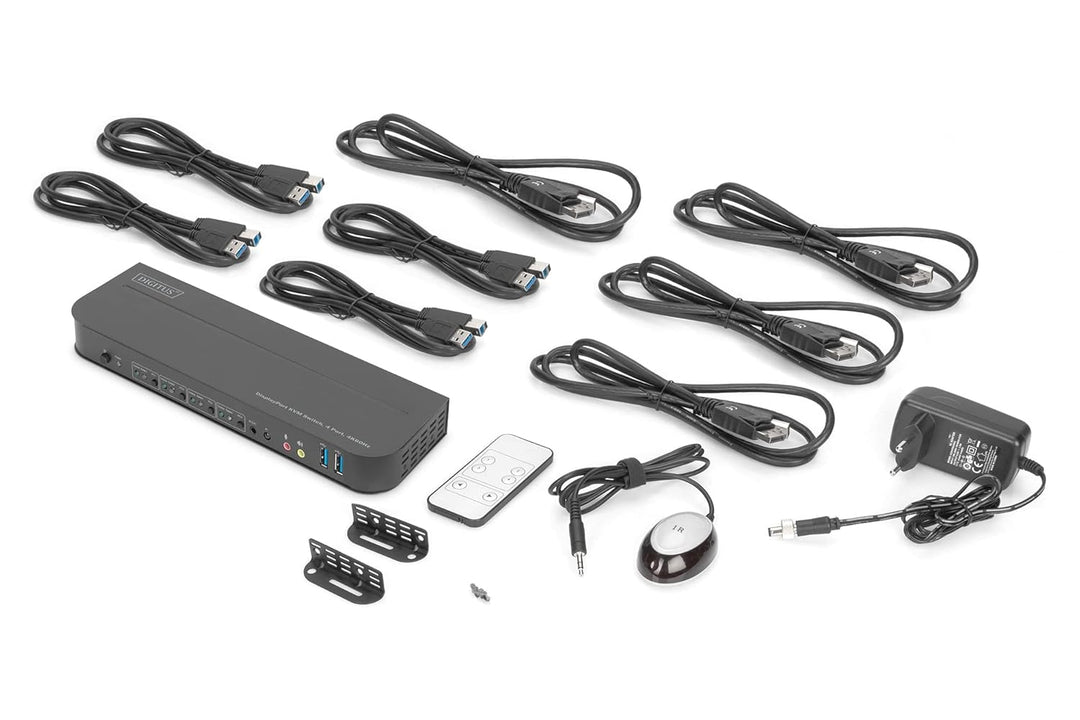 DIGITUS KVM-Switch DisplayPort – 4-Port Single-Display – 4 PC 1 Monitor – 1x Maus, Tastatur &amp; Audio