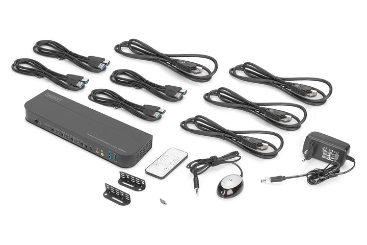 DIGITUS KVM-Switch DisplayPort – 4-Port Single-Display – 4 PC 1 Monitor – 1x Maus, Tastatur &amp; Audio