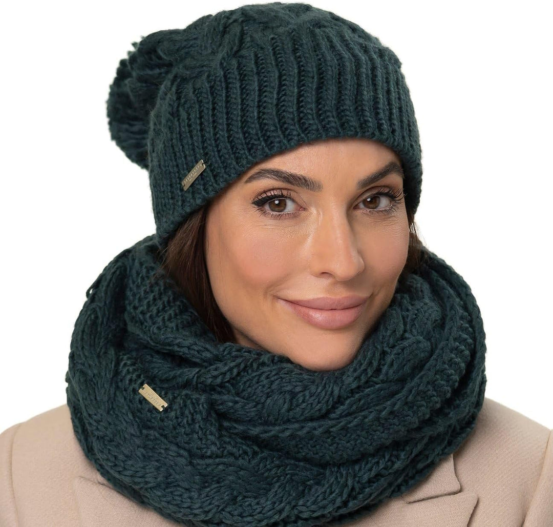Seeberger Travola Bommelmütze Strickmütze Beanie Damenmütze Mit Futter Einheitsgrösse Dunkelblau, Ei