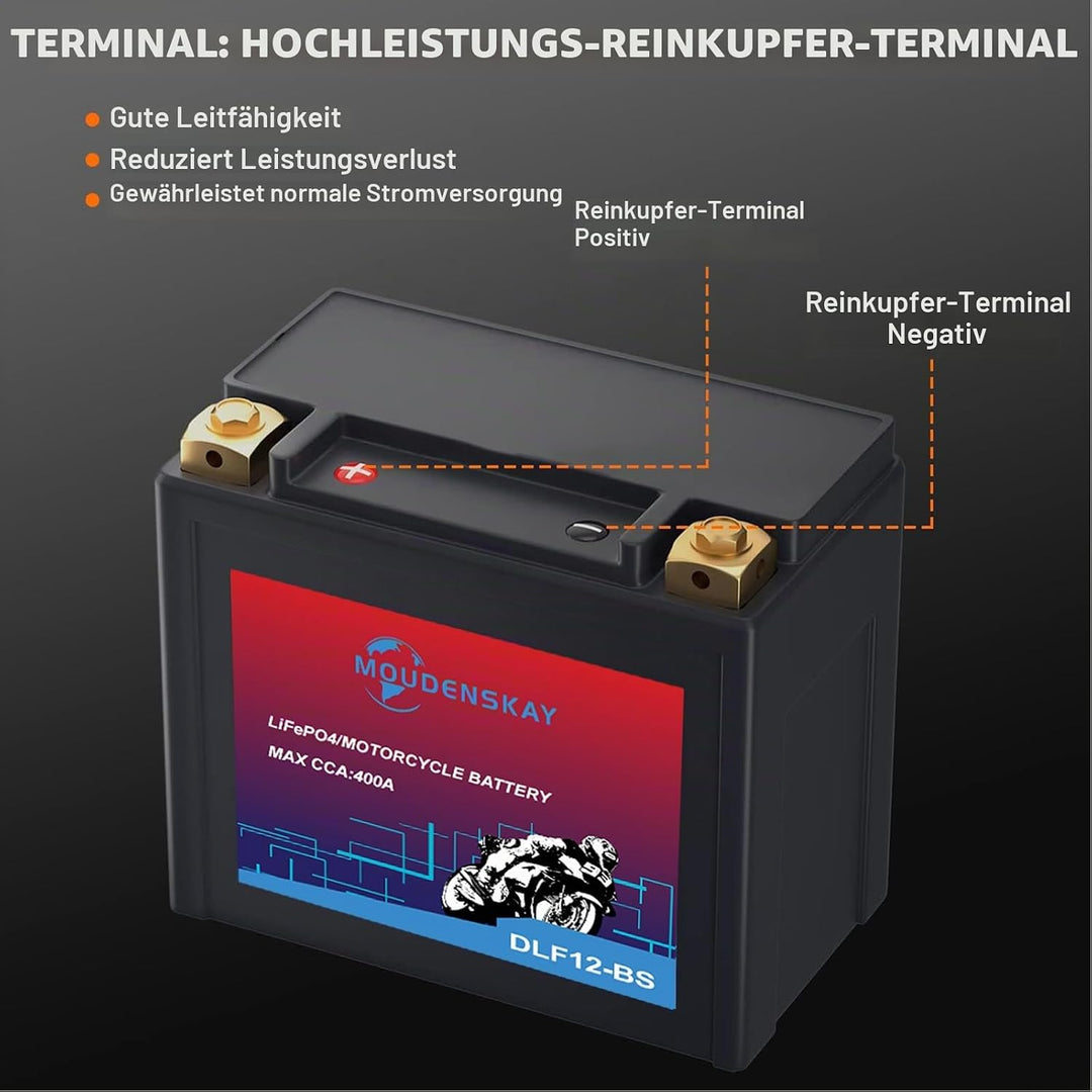 MOUDENSKAY Lithium Motorrad Batterie 12V Lithium Powersports Batterie mit BMS,LiFePO4 Motorstart Bat