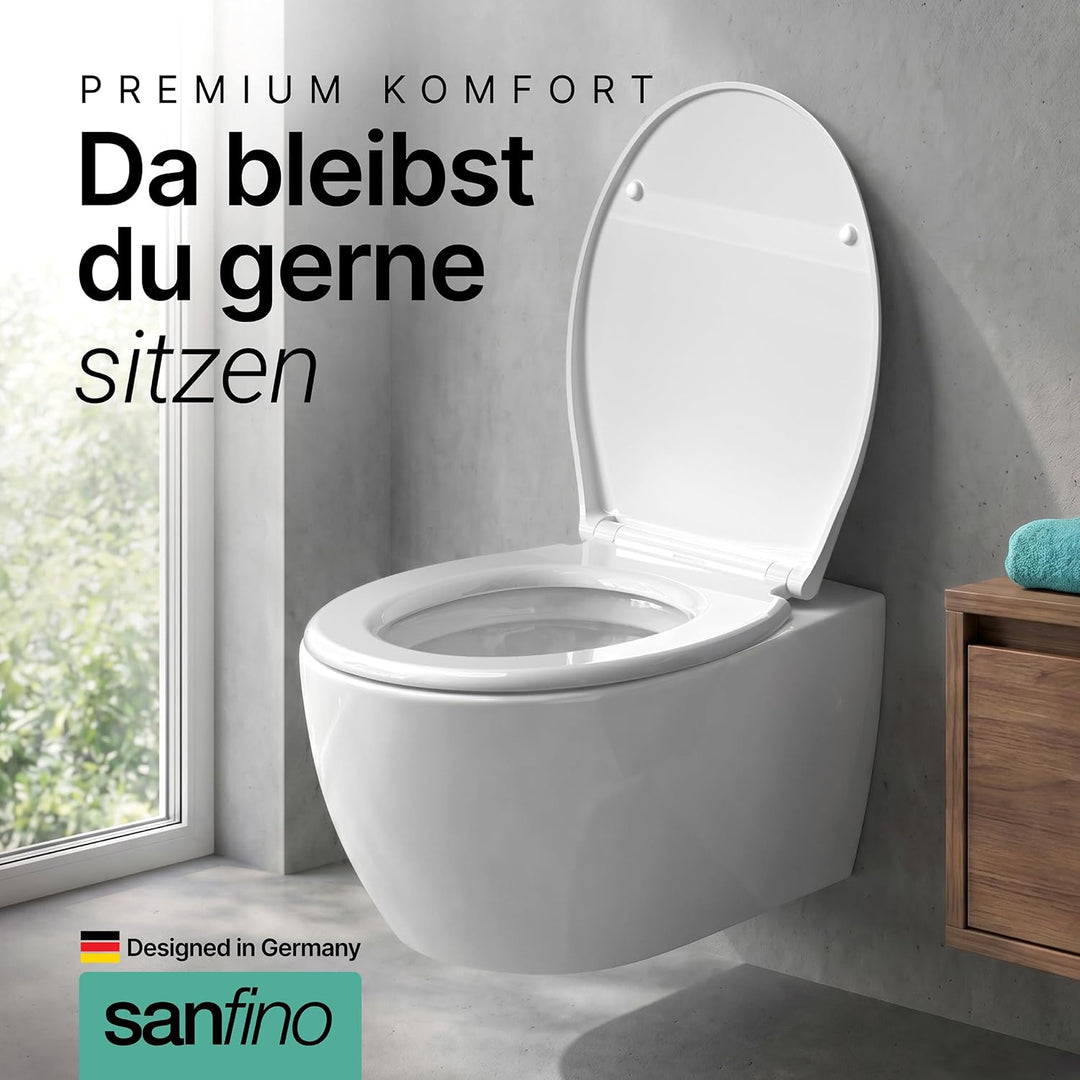 SANFINO® Premium WC Sitz mit Absenkautomatik oval – 5 Jahre Garantie – TÜV geprüfter WC Sitz mit Sch
