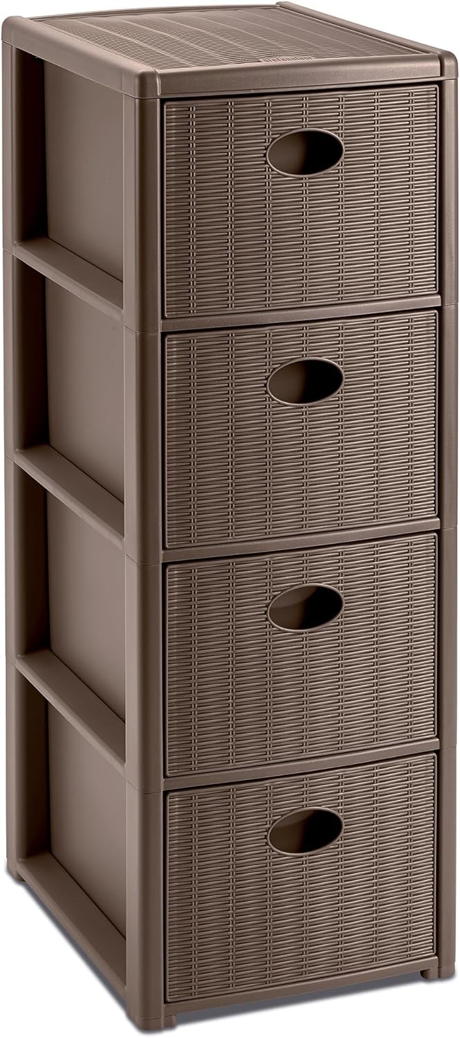 Stefanplast STF882 Elegance Slim Schublade Platzsparend 4 Schubladen, Polypropylen, Taupe, cm 40x30x