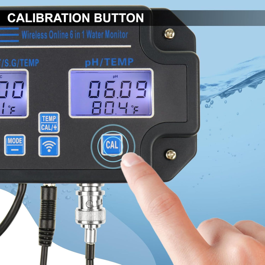 6-in-1 Smart Water Quality Tester – WiFi/App Monitor für pH, EC, TDS, Temp, SG & Salz Echtzeit-Alarm