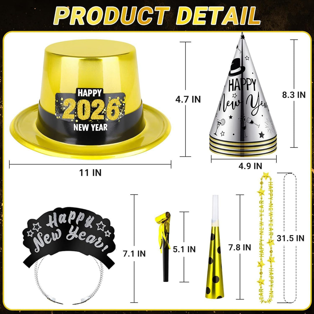 Bdecoll Stück Glitzer Silvester Deko 2025 Set,Happy New Year Haarreif Kopfschmuck Partyhüte Accessor