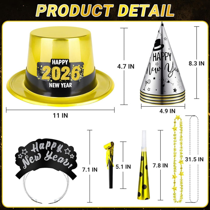 Bdecoll Stück Glitzer Silvester Deko 2025 Set,Happy New Year Haarreif Kopfschmuck Partyhüte Accessor