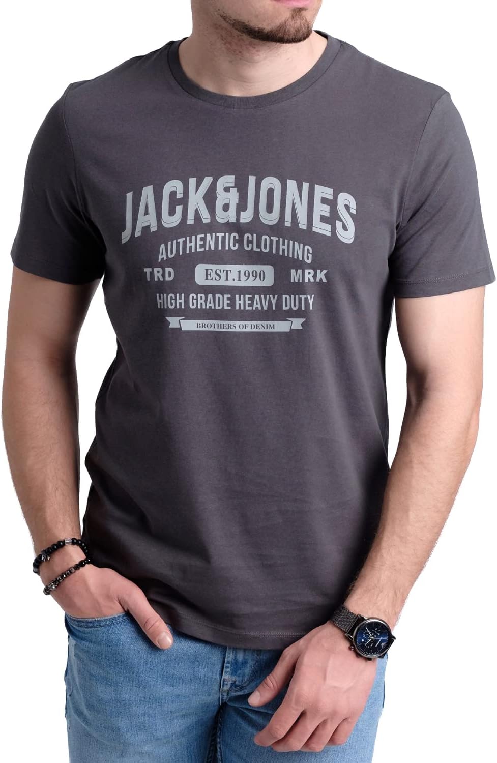 JACK & JONES Herren 5er-Set T-Shirts in verschiedenen Styles, Prints und Farben aus Baumwolle S Irin