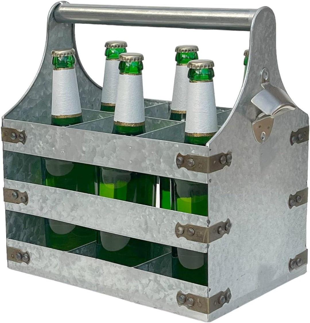 DanDiBo Bierträger Metall mit Öffner 96403 Flaschenträger 6 Flaschen Flaschenöffner Flaschenkorb Män