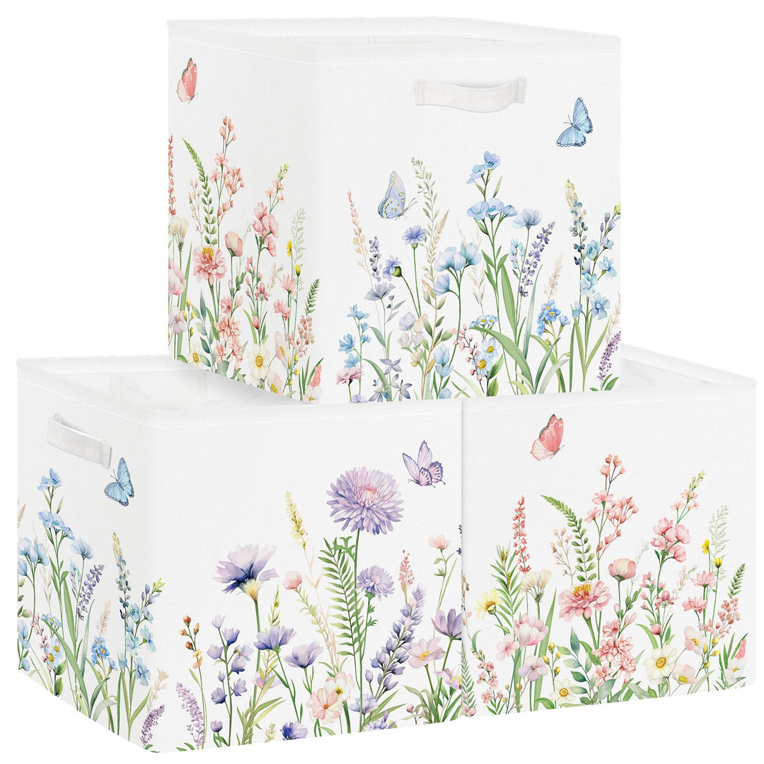 30cm Aufbewahrungsbox 3 Stück Wilde Blume Aufbewahrungskorb Kinder Falt Garten Schmetterling mit Gri