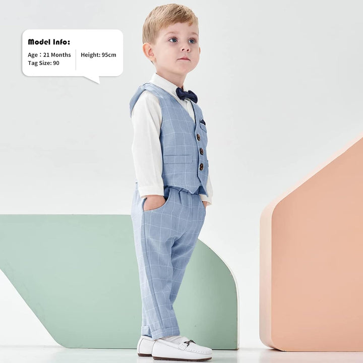 Volunboy Baby Anzug Jungen Anzugweste Hemd mit Fliege für Festlich Hochzeit Bekleidung Set 4tlg 9-12