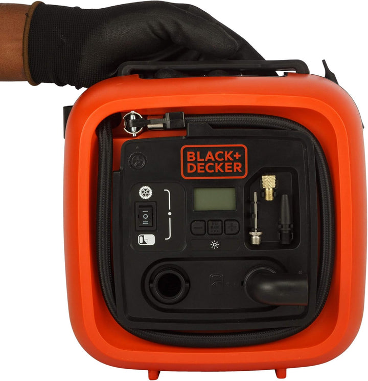 Black+Decker 11.0 Bar/12V-Kompressor/ Luftpumpe (160PSI, für Reifen, Bälle, Rollstühle, Etc., mit 2