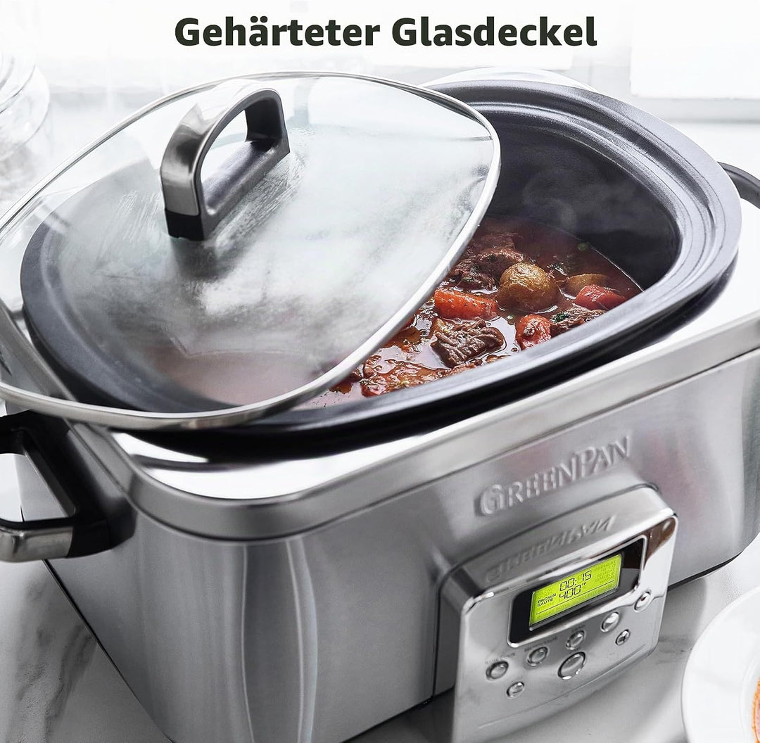 GreenPan Elite 8-in-1 Programmierbarer 6L Slow Cooker Multikocher,Spülmaschinenfester Deckel &amp; Topf,