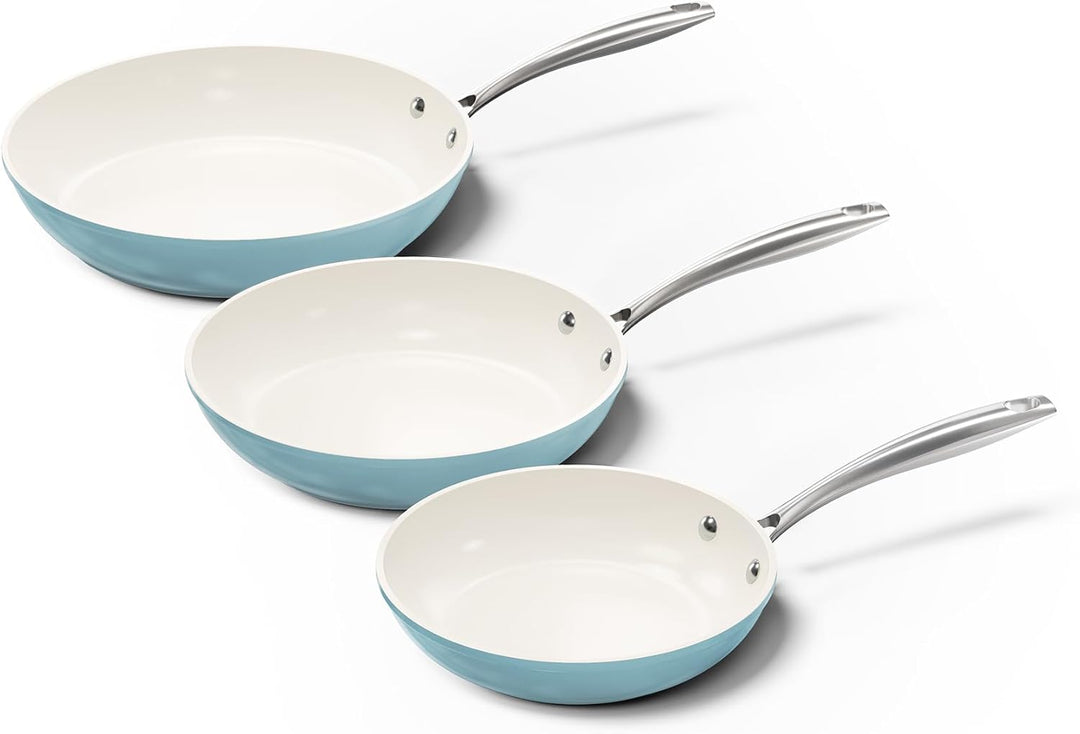 Cook & Pan - Go Blue Topfset und Pfannenset, 3-teilig-Induktionsgeeignet-PFAS frei Keramik-Beschicht