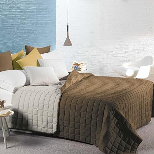 Caleffi - Tagesdecke, gesteppt, modern, einfarbig, für französisches Bett, Koralle Una piazza e mezz