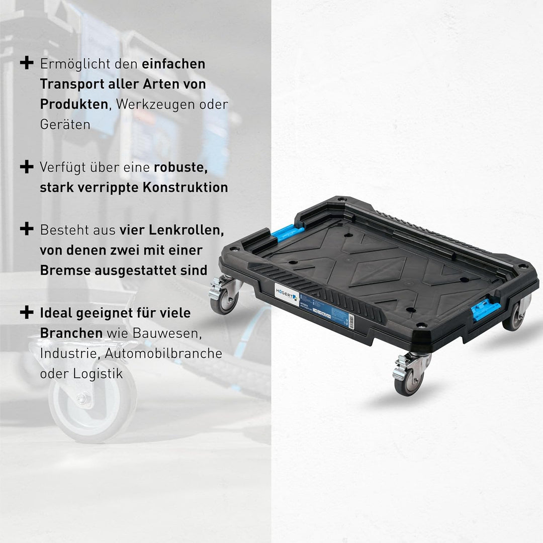 Högert Technik - Transportplattform auf Rädern, 4 Drehbare Räder, Tragfähigkeit bis zu 150 kg, Prakt