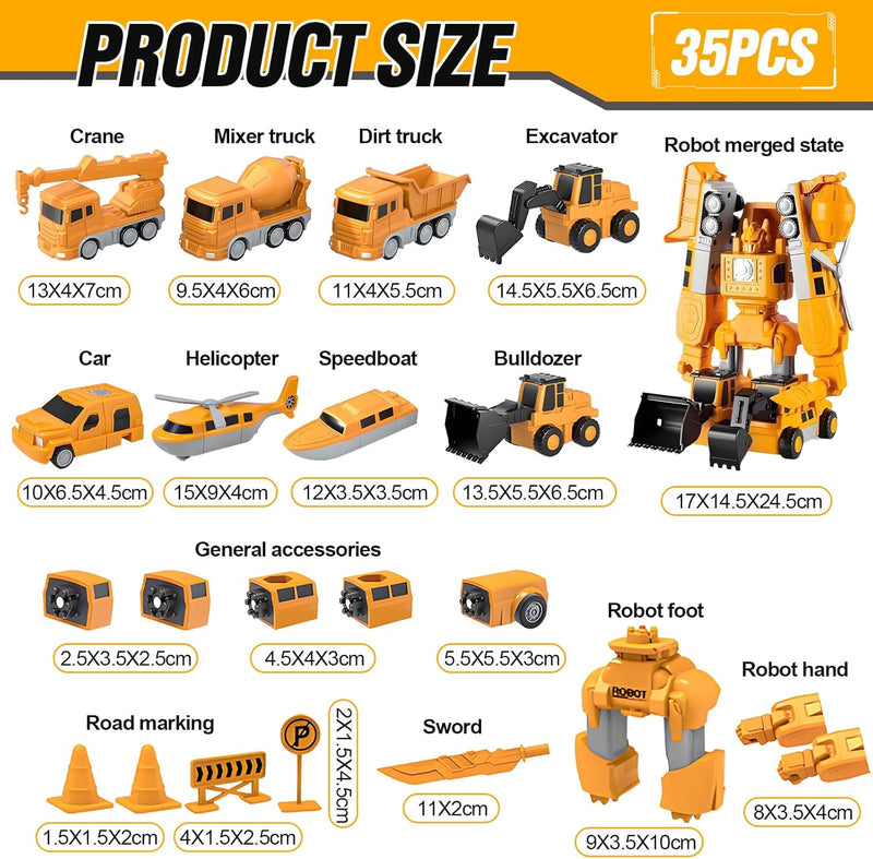 RoserRose Magnetischer Verformung Roboter, Baustellenfahrzeuge Auto Spielzeugset, Roboter Spielzeug,