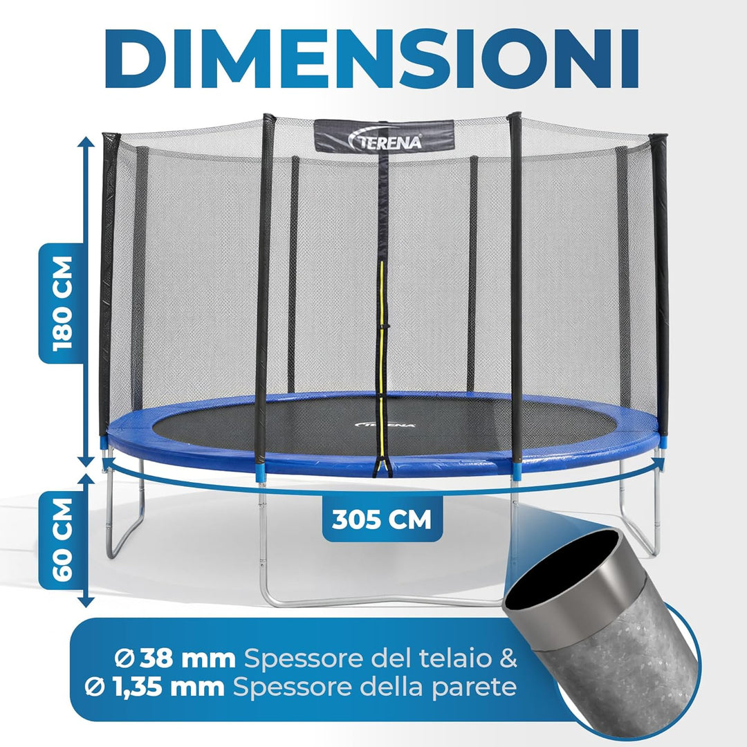 Terena Trampolin 305 cm mit Sicherheitsnetz Gartentrampolin (auch für Kinder)