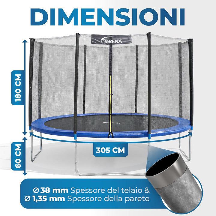 Terena Trampolin 305 cm mit Sicherheitsnetz Gartentrampolin (auch für Kinder)