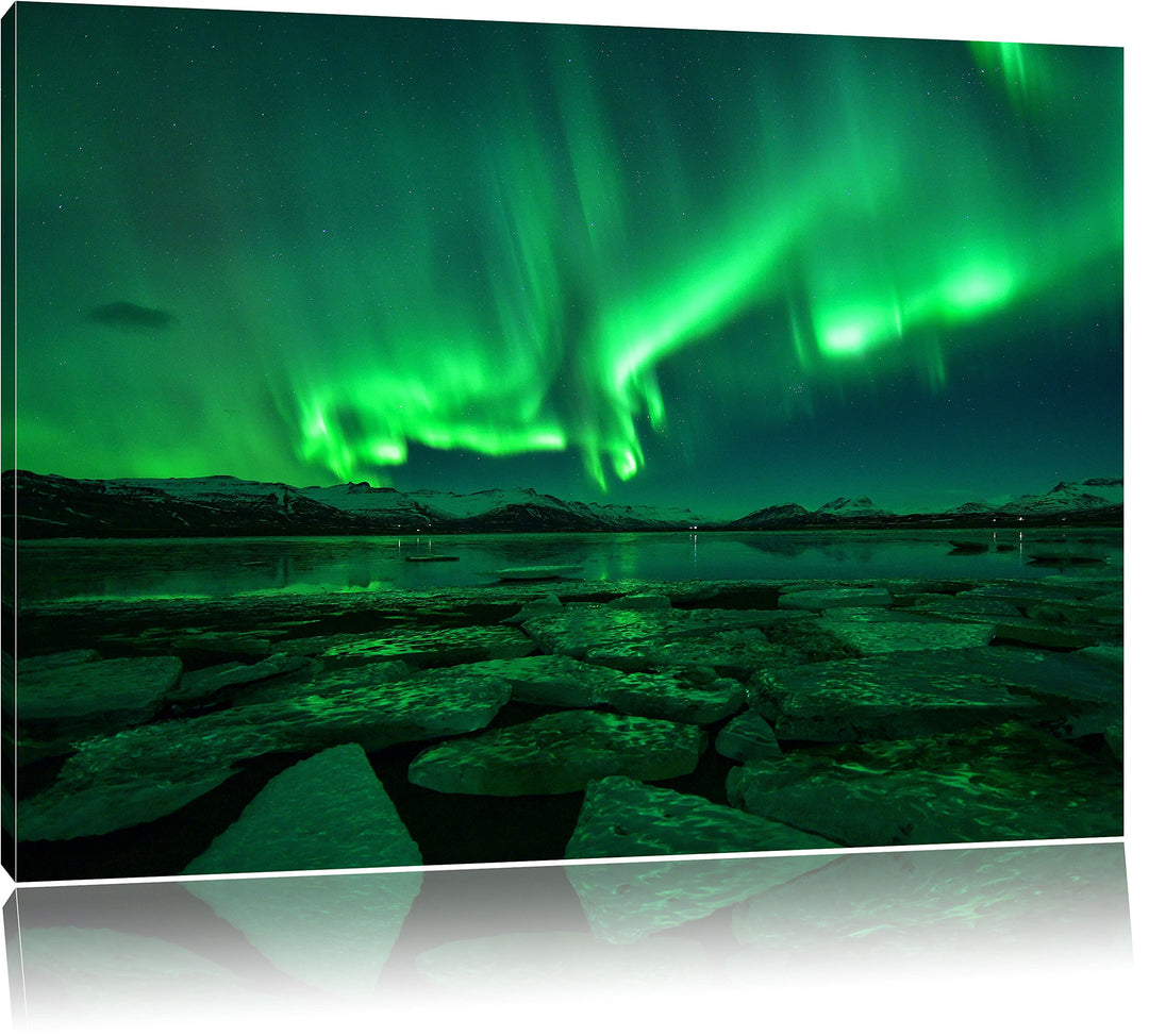 Polarlicht am Himmel, Format: 100x70 auf Leinwand, XXL riesige Bilder fertig gerahmt mit Keilrahmen,
