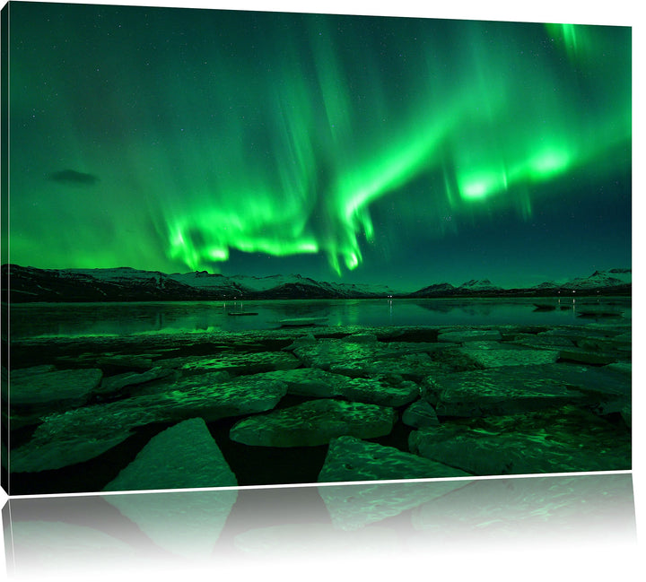 Polarlicht am Himmel, Format: 100x70 auf Leinwand, XXL riesige Bilder fertig gerahmt mit Keilrahmen,