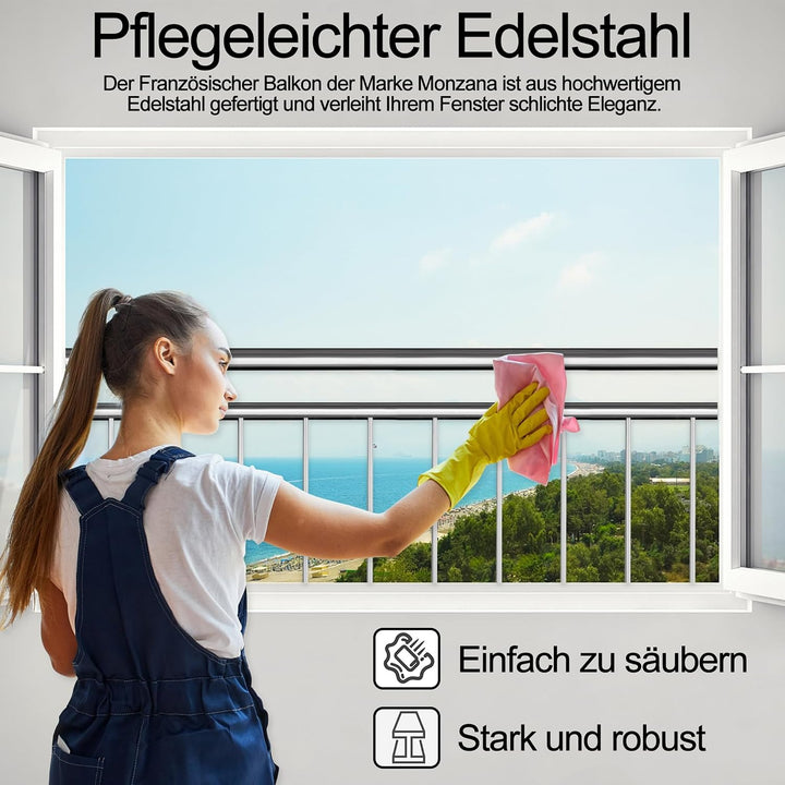 SUBTLETY 156x90cm Französisches Balkongeländer Edelstahl Geländer mit Füllstäben Sicherheitsgeländer