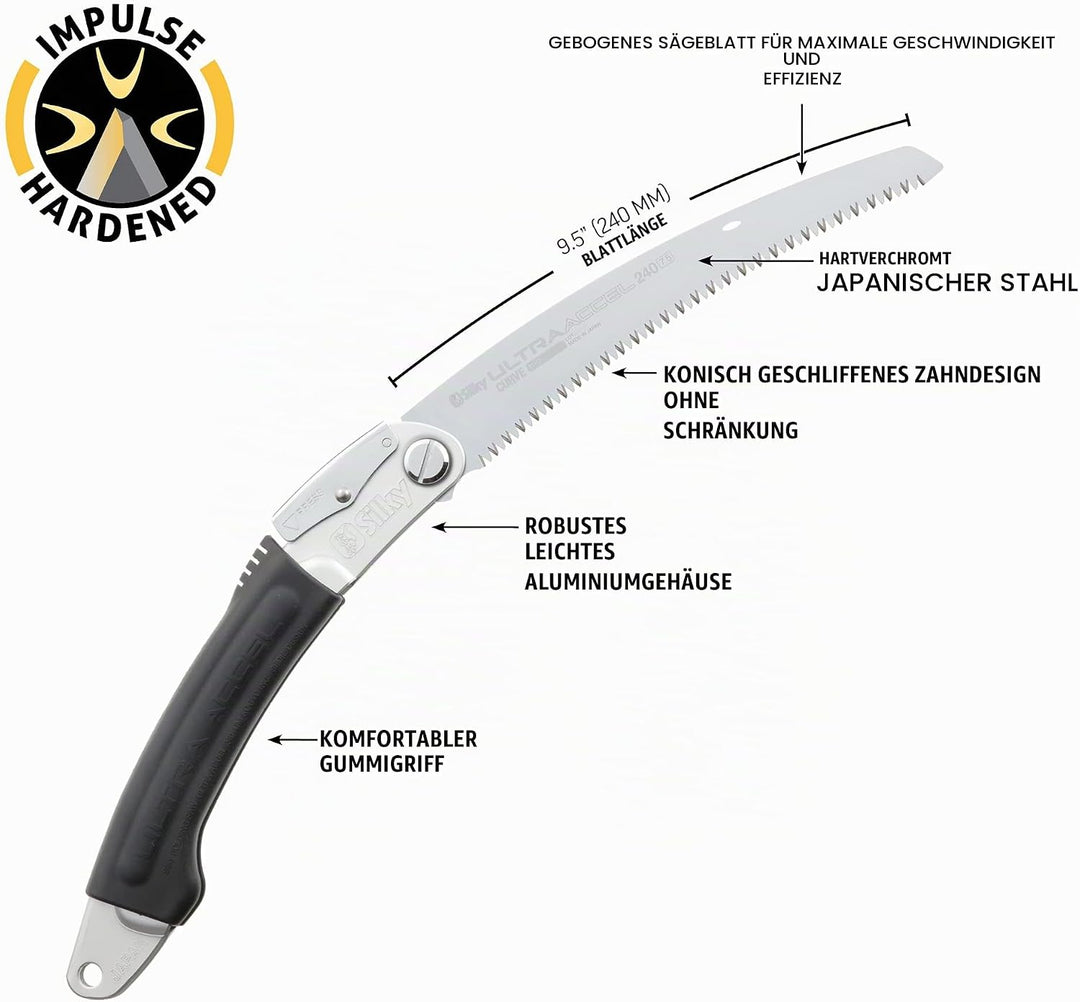 Silky Ultra Accel Curve 240mm – Klappsäge mit gebogener Klinge für Oberhandarbeiten, Ultra Accel Cur