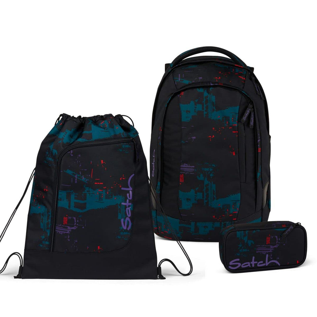 satch Pack Schulrucksack Set 3tlg. mit Schlamperbox und Sportbeutel (Night Vision), Einheitsgrösse