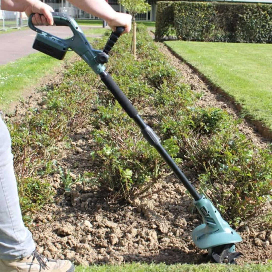 FISHTEC Kabellose Motorhacke mit Lithium Batterie 18V - Arbeitsbreite: 20 cm - Arbeitstiefe: 8 cm -