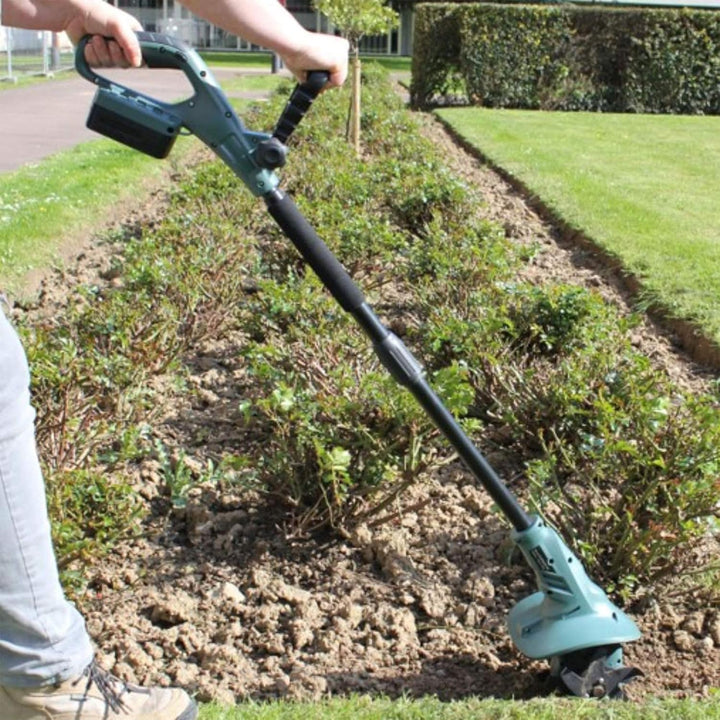 FISHTEC Kabellose Motorhacke mit Lithium Batterie 18V - Arbeitsbreite: 20 cm - Arbeitstiefe: 8 cm -