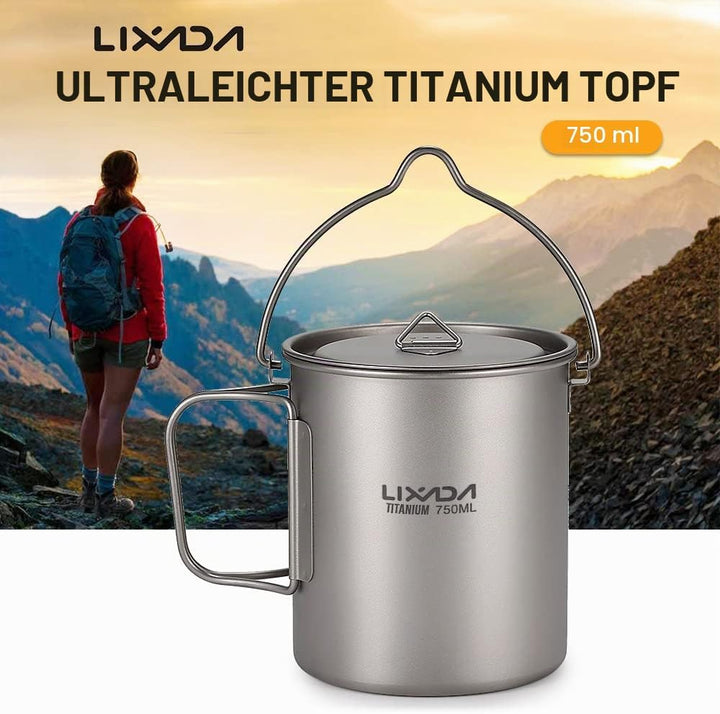 Lixada Titanium Cup Topf, Ultraleicht, tragbar, zum Aufhängen, mit Deckel und Griff, faltbar, für Ca