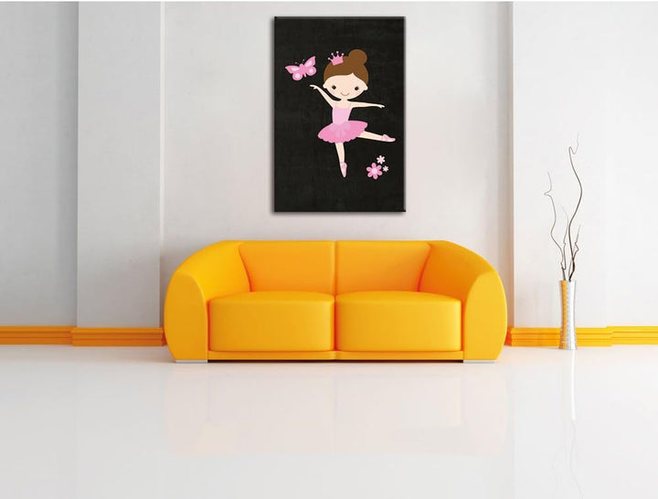 Pixxprint Ballerina mit Schmetterling und Blumen schwarz, Format: 70x100 auf hochkantiges Leinwandbi