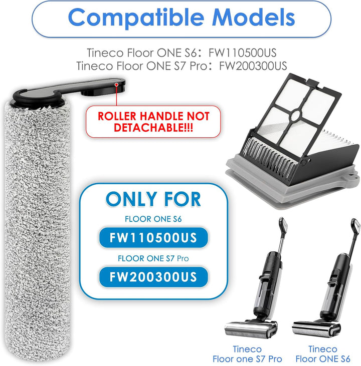 (6 Stück) Ersatz-Bürstenrollen und HEPA-Filter, kompatibel mit Tineco Floor ONE S7 PRO/ONE S6 Smart