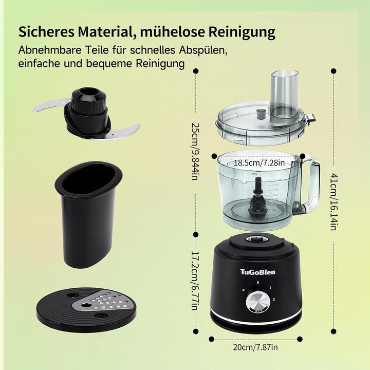 7-in-1 Küchenmaschine mit 2,5L Verarbeitungsbehälter, 1,5L Glasmixer, 200ml Glasmühle, Knet- und S-K