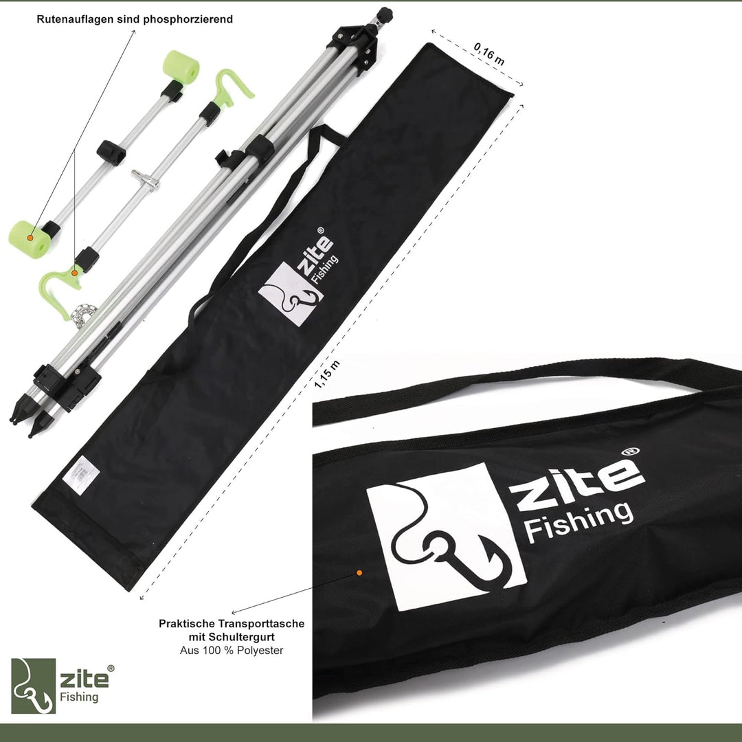 Zite Fishing Brandungsrutenhalter - Aluminium Tripod für 2 Brandungsruten - Brandungsdreibein Ruten-