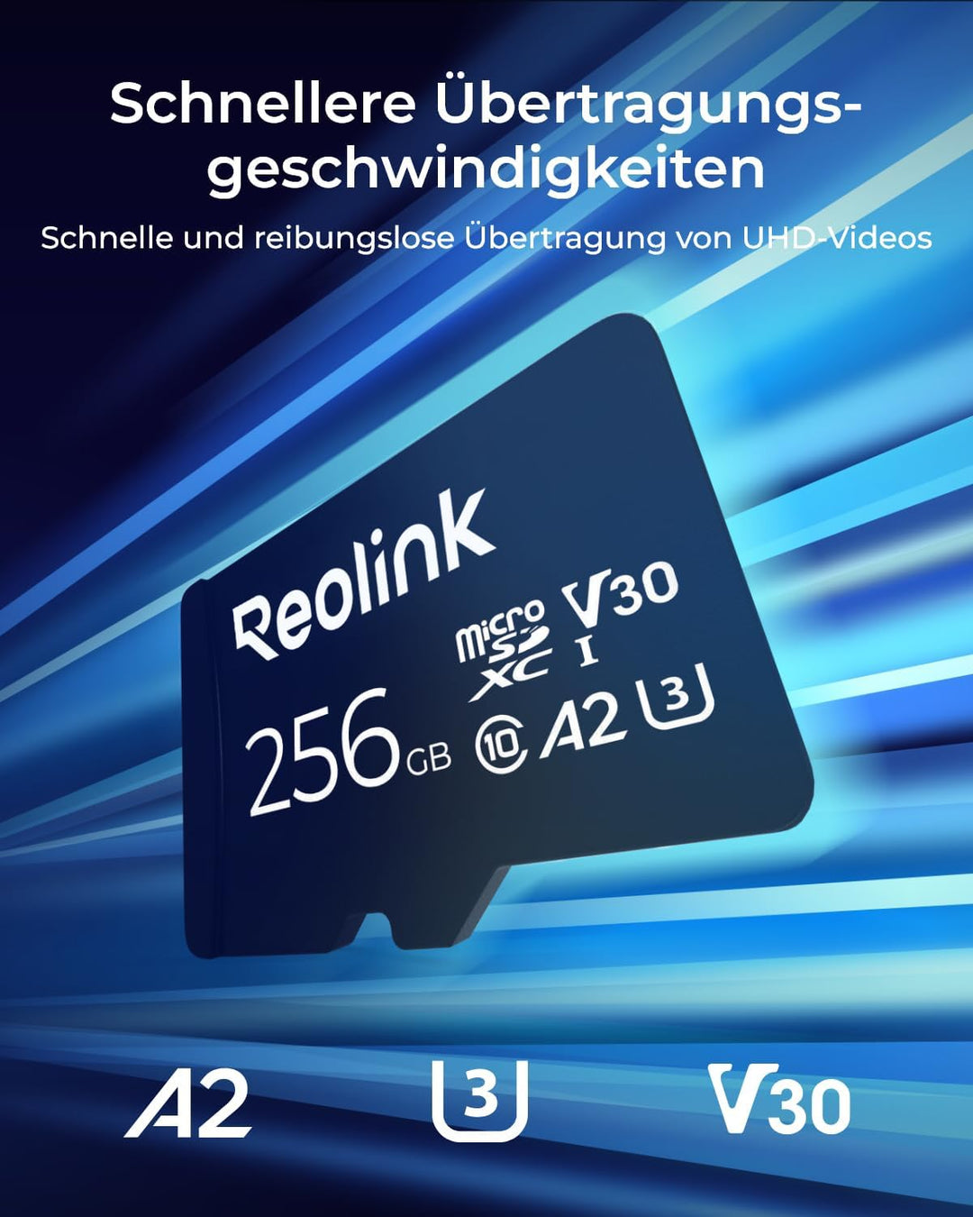 Reolink 256GB Micro SD Karte, Klasse 10 A2 U3 MicroSDXC-Hochgeschwindigkeitsspeicherkarte, kompatibe