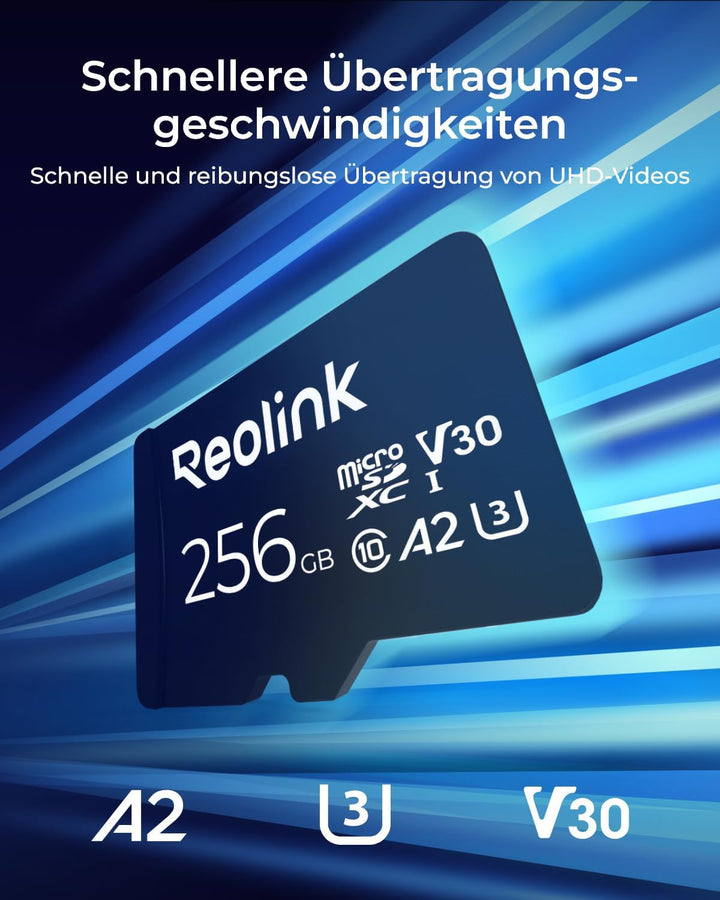 Reolink 256GB Micro SD Karte, Klasse 10 A2 U3 MicroSDXC-Hochgeschwindigkeitsspeicherkarte, kompatibe