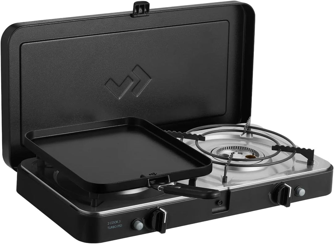 CADAC - 2 Cook 3 Turbo Deluxe und Camping-Kochbuch - Gas Tischgrill mit 2 Brennern und Rezeptbuch -