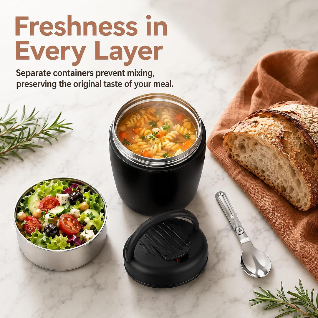 Thermobehälter für Essen 1200ml Warmhaltebehälter Essen to go mit Tasche & Löffel Thermo Speisebehäl